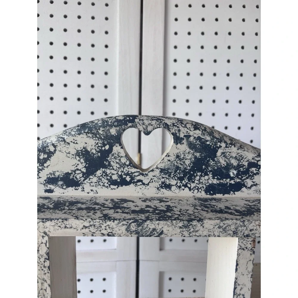 Wooden Heart Cutout Wall Trinket Shelf Rustic Painted Cottacore Blue Ivory